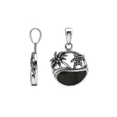 Black shell sterling silver pendant with palm tree and starfish – tropical handcrafted Bali jewelry.